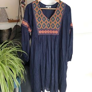World Market Navy Blue Embroidery Midi Dress